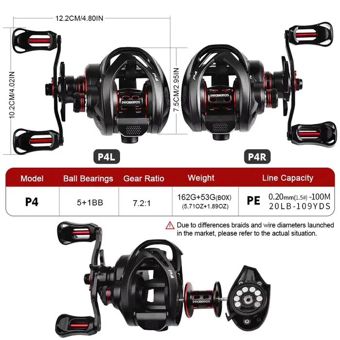 Moulinet baitcasting Proberos ratio 7.2:1 5+1 roulements 8kg frein pour pêche mer lourde
