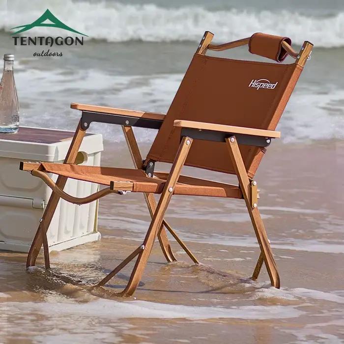 Chaise Hispeed pliante aluminium motif bois - Fauteuil léger pêche randonnée plage camping
