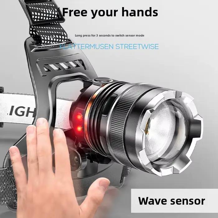Lampe frontale LED ultra-puissante zoom rechargeable 1000m pêche 2x18650 détection haute performance