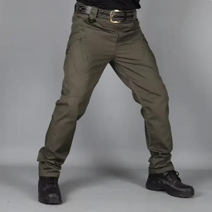 Pantalon cargo camouflage noir homme - Multi-poches séchage rapide pêche randonnée