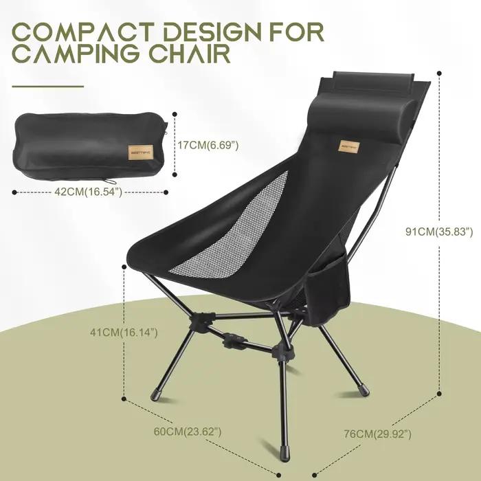 Chaise camping WESTTUNE avec appui-tête pliable - Siège léger pêche randonnée plage portable