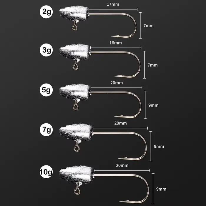 Hameçons plombés JOHNCOO 10 pièces pour leurres souples, 2g 3g 5g, pêche légère au jig