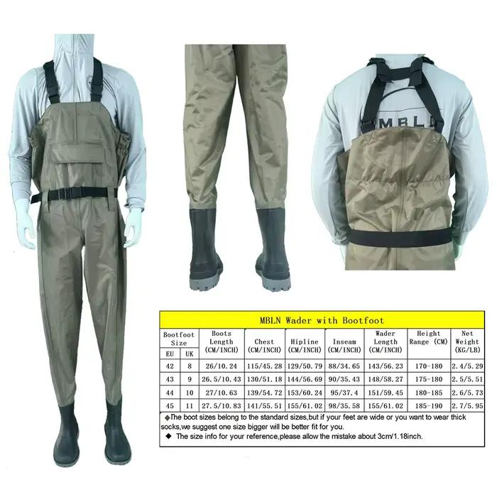 Waders de pêche étanches respirants avec bottes intégrées pour la pêche à la mouche et la chasse