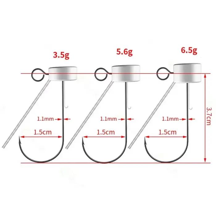 Lot 6 hameçons jig champignon 3.5g à 6.5g sans accrocs pour pêche fond et leurres vers marins