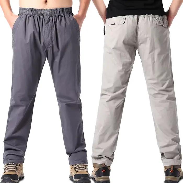 Pantalon été homme coton léger pêche élastique taille loose sport outdoor couleur unie