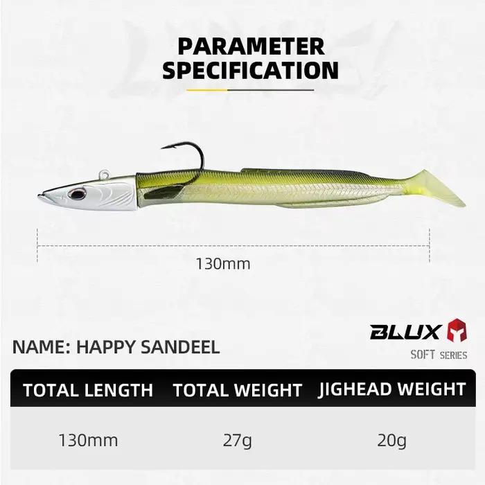 Leurre souple BLUX Happy Sandeel 13cm/27g avec queue palette pour vibrations marines