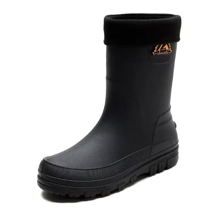 Bottes de pluie homme doublées polaire anti-dérapantes étanches faciles à enfiler PVC