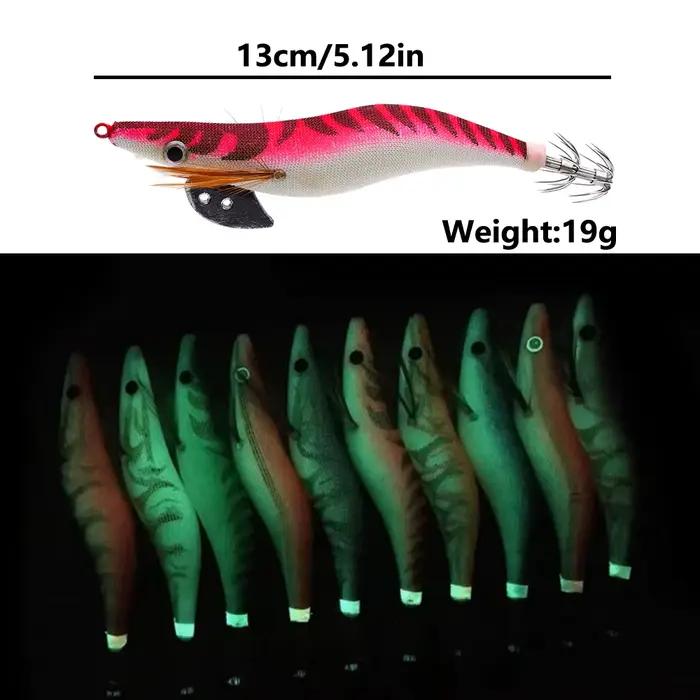 10 leurres souples pêche en mer appâts calmar crevette avec yeux 3D luminescents hameçon plombé 3.5# 19.5g