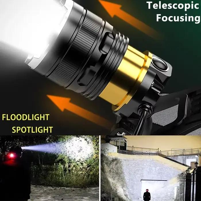 Lampe frontale XHP90.2 rechargeable 1000m pour pêche nocturne - Puissance extrême 2x18650