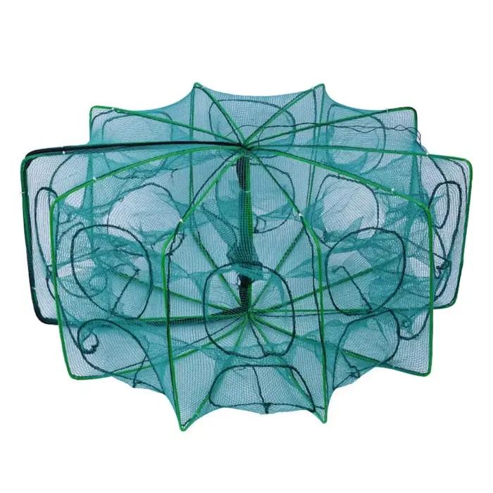 Filet de pêche pliable et durable 6 8 ou 10 trous vert pour écrevisses et crevettes