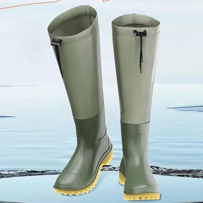 Bottes de pêche imperméables résistantes à lacets pour hommes - Design large bout des orteils et économique