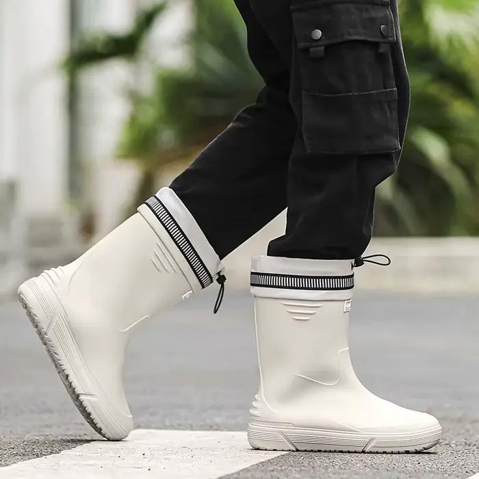 Bottes caoutchouc homme mi-mollet imperméables anti-dérapantes semelle épaisse - Chaussures eau livreurs pêche