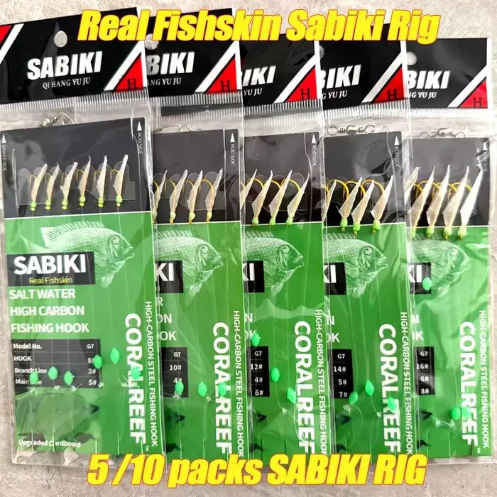 TAKBAS 5 à 10 Packs de Sabiki Rigs avec Perles Fluorescentes et Hooks Haute Résistance pour