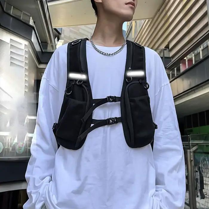 Sac poitrine fonctionnel grande capacité pour pêche avec bandes réfléchissantes veste porte-accessoires sport