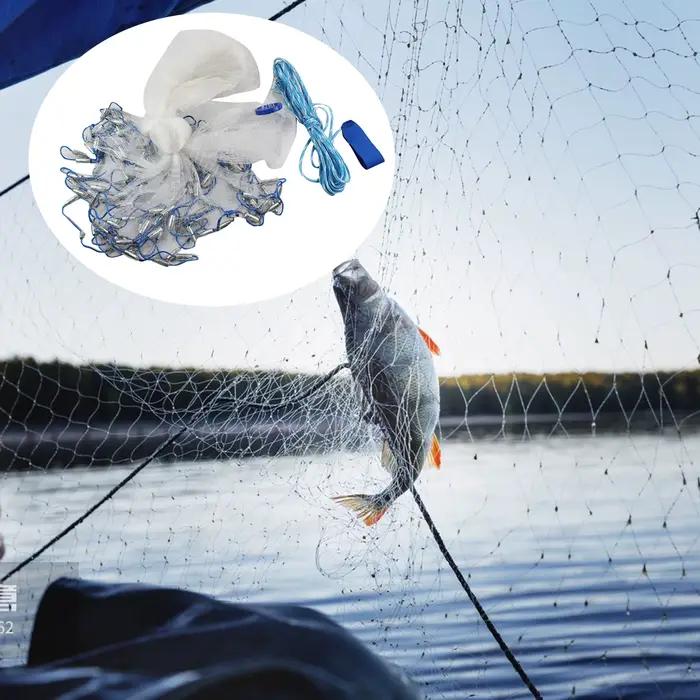 Filet de lancer pêche léger 51 lbs avec plombs acier et mailles monofilament, facile à utiliser