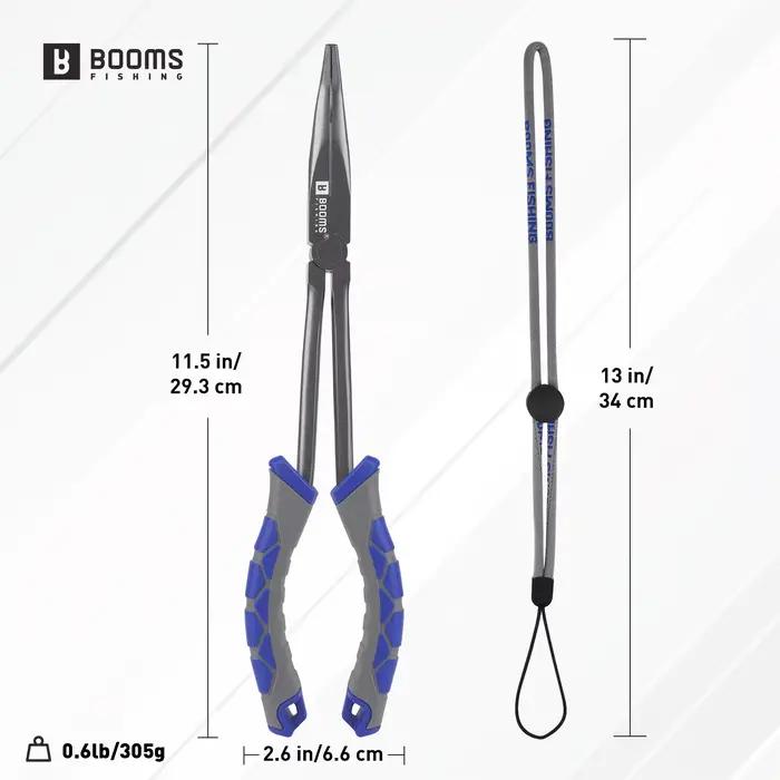 Pince pêche Booms XW11 28cm nez long - extracteur hameçon anti-perte lanière acier carbone eau salée