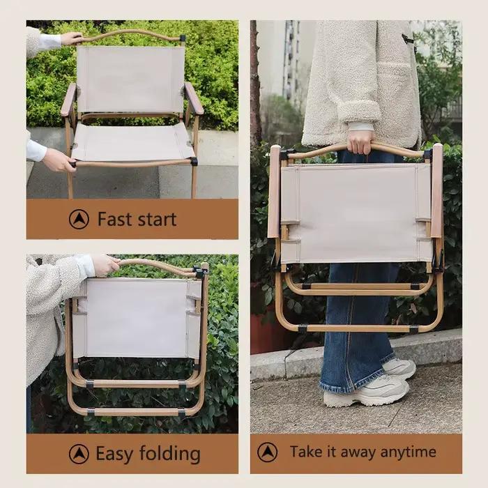 Chaise pliante aluminium grain de bois pour pêche - 2 pièces portable équipement camping Comite