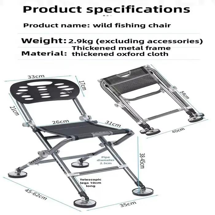 Chaise de pêche tout-terrain pliable multifonction réglable en hauteur plateforme portable