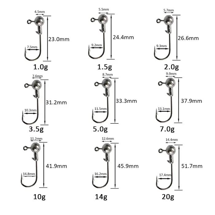 Goture 20-50 têtes plombées 1g à 20g pour pêche de la carpe et du bass - Hameçons en acier carbone