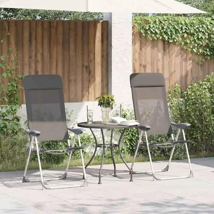 Lot 2 chaises camping pliantes grises aluminium légères pour pêche, chasse et voyage