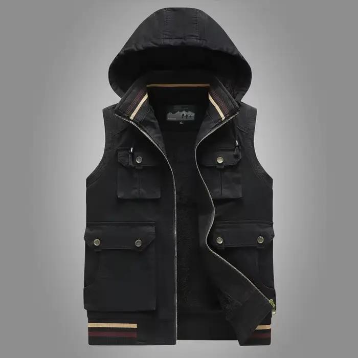 Gilet homme chaud hiver sans manches en laine et coton, vestes casual épais pour pêche