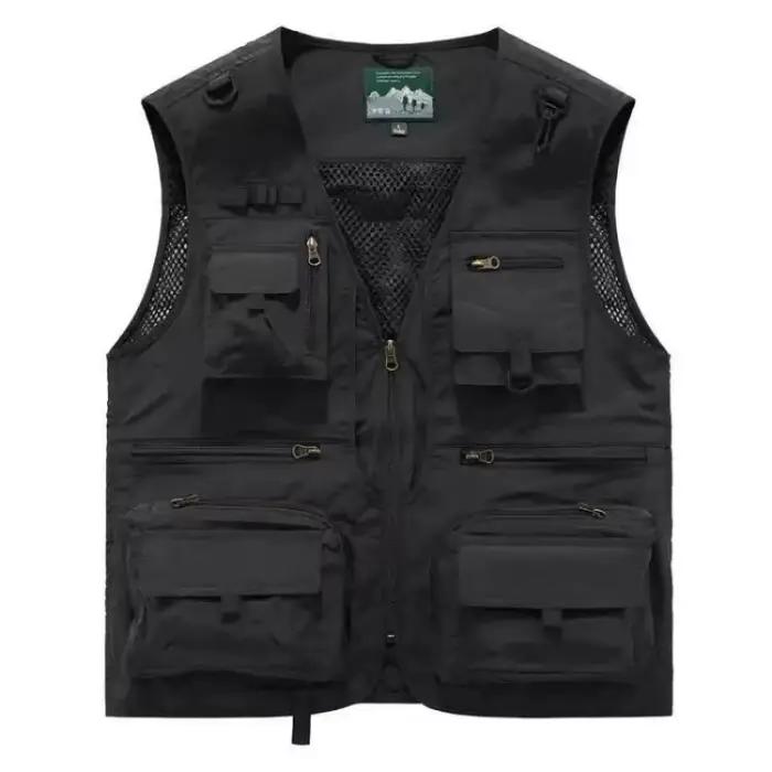Veste de pêche tactique été homme 14 poches sans manches mesh cargo 6XL pour randonnée