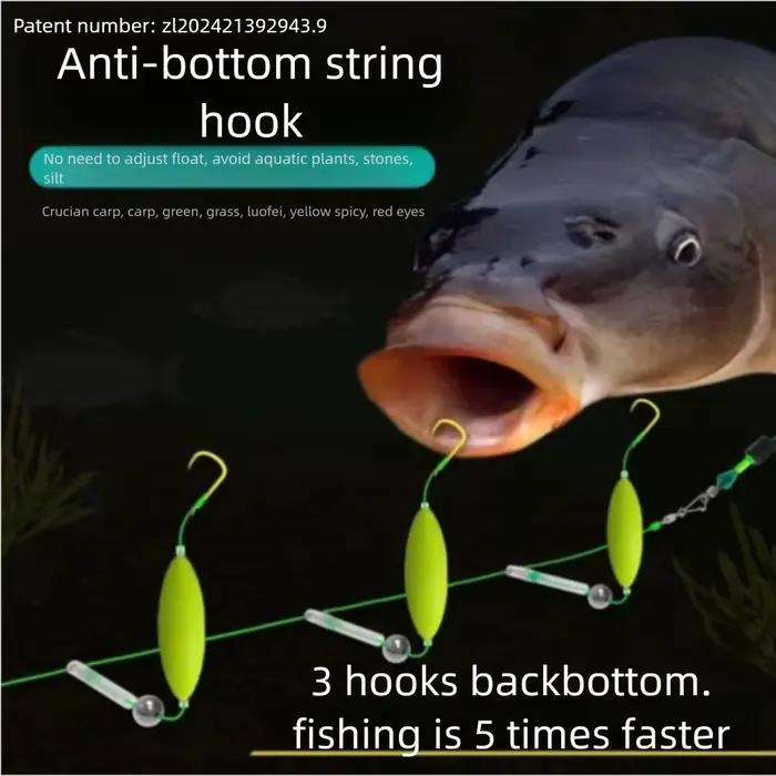 Kit de 3 hameçons anti-encrage pour la pêche à la carpe, montage avec cheveu et bascule automatique