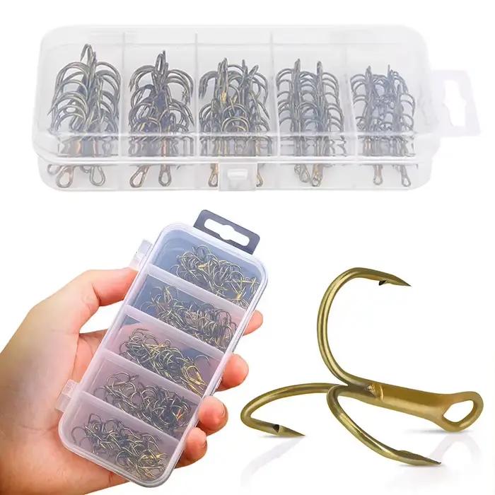 Hameçons triples 80 pièces acier carbone haute résistance pour pêche eau douce et mer