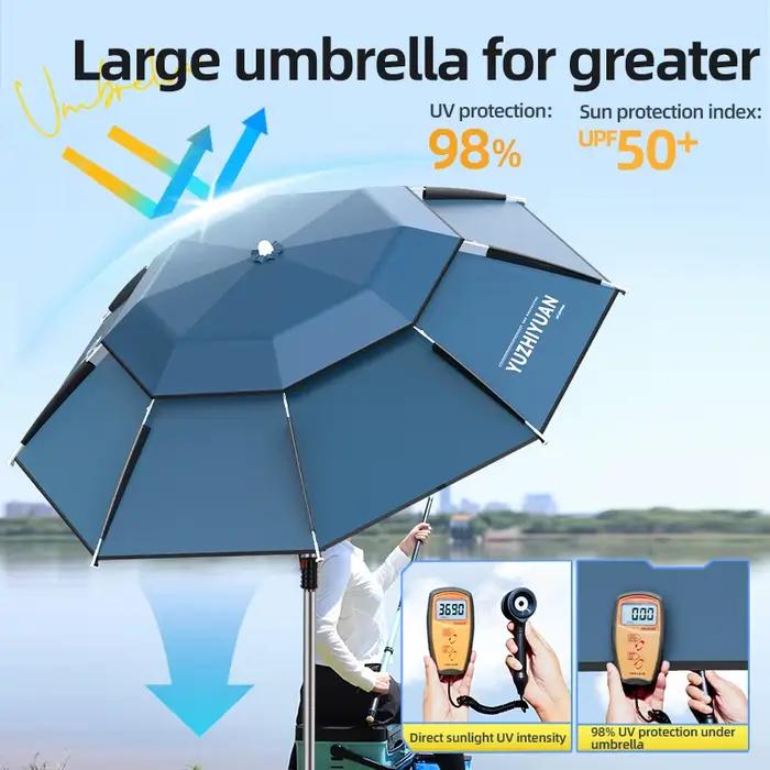 Parapluie de pêche télescopique YUZHIYUAN protection UV 50+ pliable avec ancre sable voyage