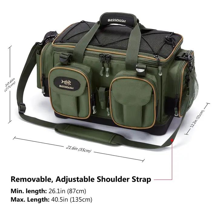 Sac à bandoulière BASSDASH résistant à l'eau léger - Pack rangement matériel pêche avec fond moulé dur et couvre-pluie