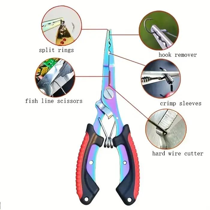 Pinces de pêche portables en titane coloré - Coupe-hameçons multifonction en acier inoxydable