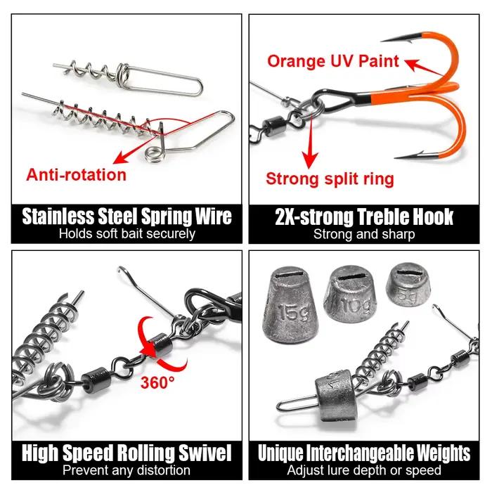 Spinpoler multi-depth rolling swivel flame stinger rig UV-actif hameçon plombé leurre souple swimbait
