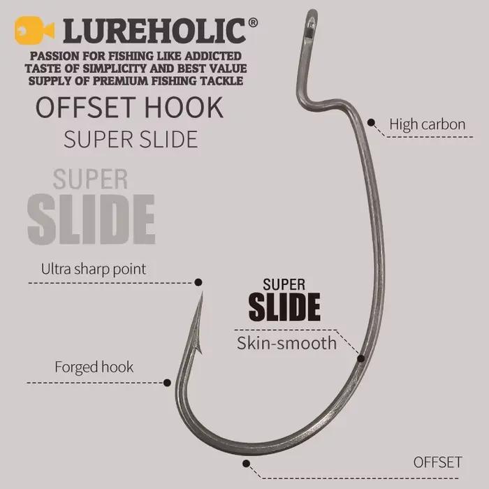 Hameçons offset PTFE Lureholic super slide pour texas rig et drop shot pêche