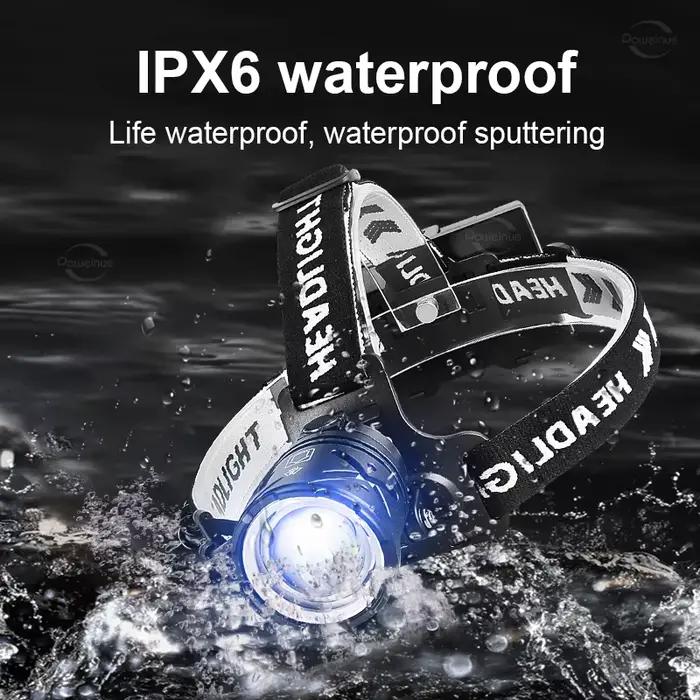 Lampe frontale XHP360 rechargeable pour pêche en mer rivière camping et activités nocturnes