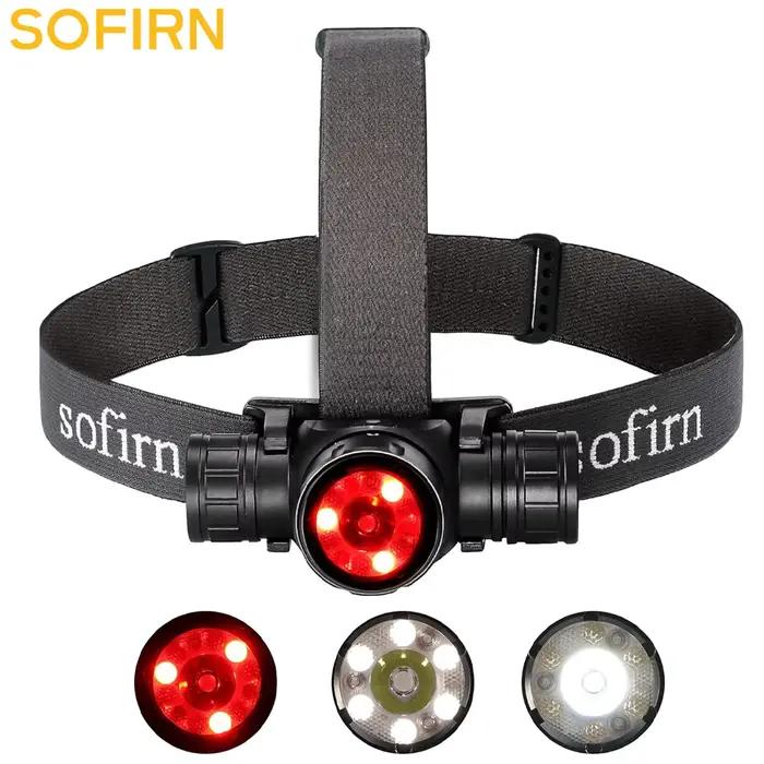 Lampe frontale Sofirn HS21 LED SFT40 2000lm rouge avec capteur infrarouge pour pêche - Rechargeable USB-C