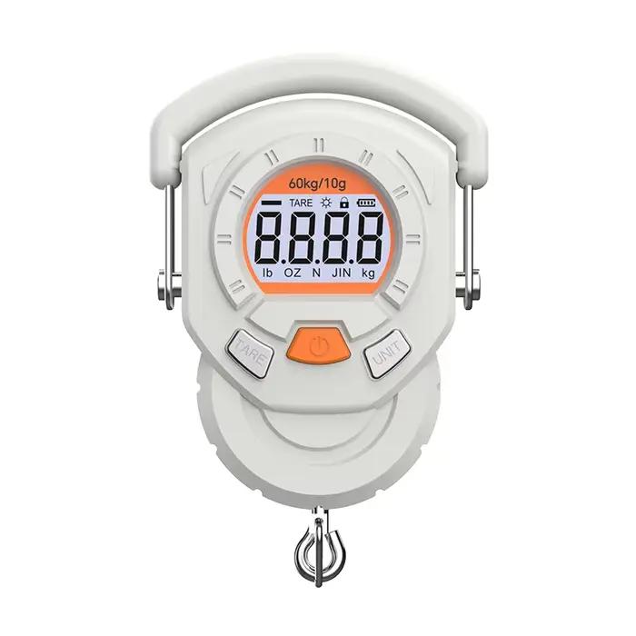 Balance digitale LCD portable 60kg précision 10g pour bagages et pesée poissons avec crochet suspendu