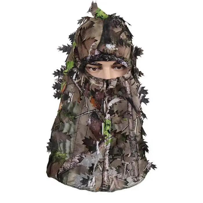 Masque visage camouflage 3D feuille d'érable ghillie pour pêche chasse accessoire tête discrétion complète