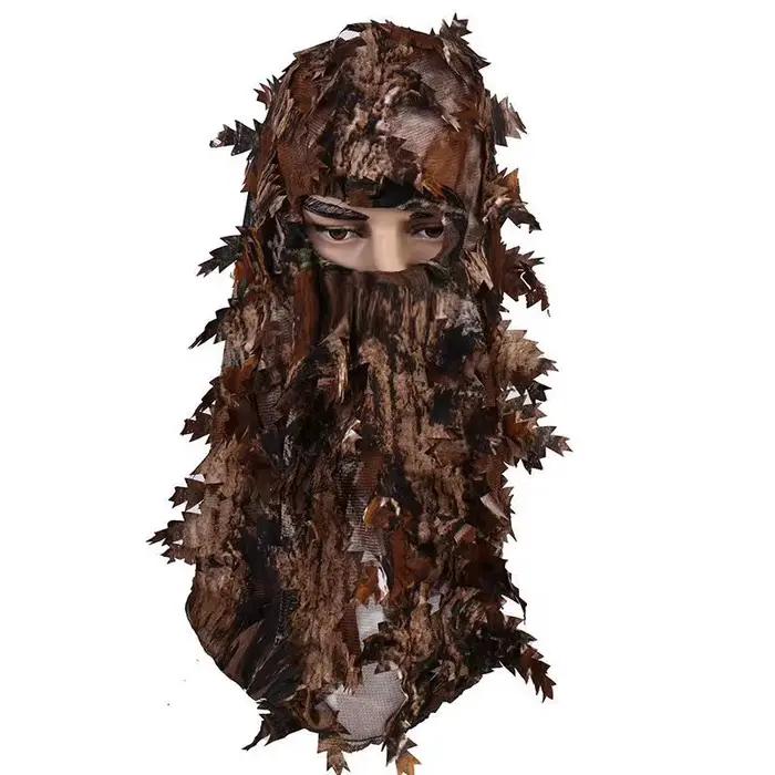 Masque visage camouflage 3D feuille d'érable ghillie pour pêche chasse accessoire tête discrétion complète