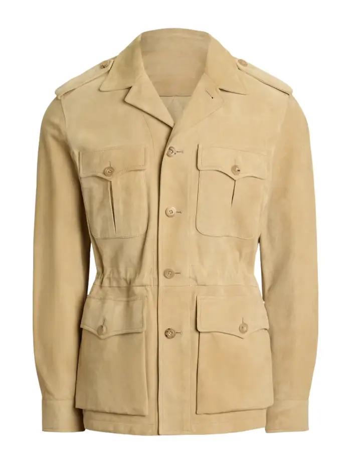 Veste de chasse suédine luxe homme - Trench coat italien pour pêche haut de gamme et affaires
