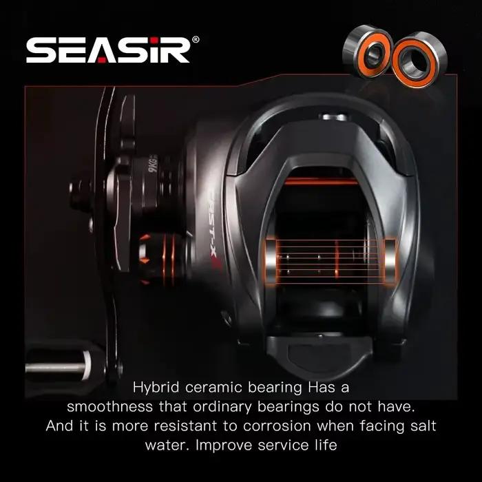 Moulinet baitcasting SEASIR Cast X2 7.3:1 - Roulements céramique hybride, frein N52 pour pêche sportive