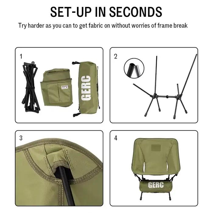 Chaise pliante tactique GERC ultra légère vélo - Siège pêche camping portable rangement compact