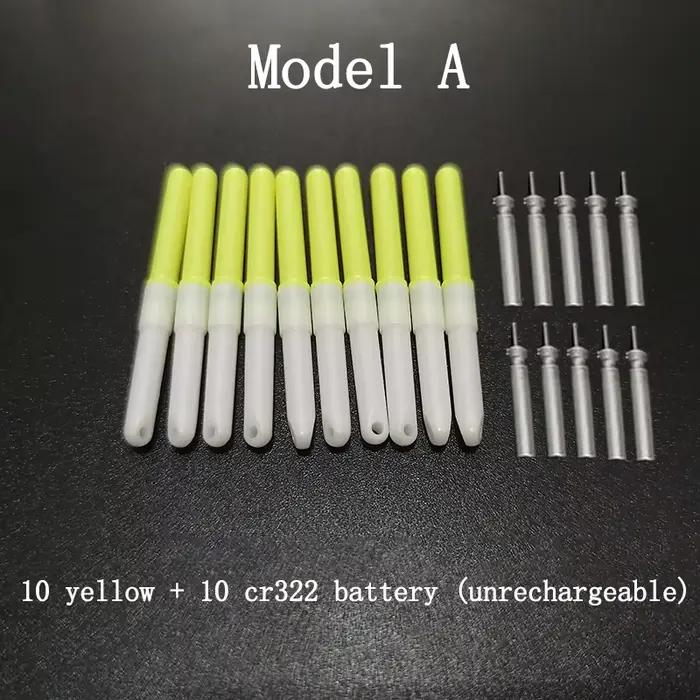 10 bâtons lumineux LED pour pêche de nuit - Flotteurs lumineux avec pile CR322
