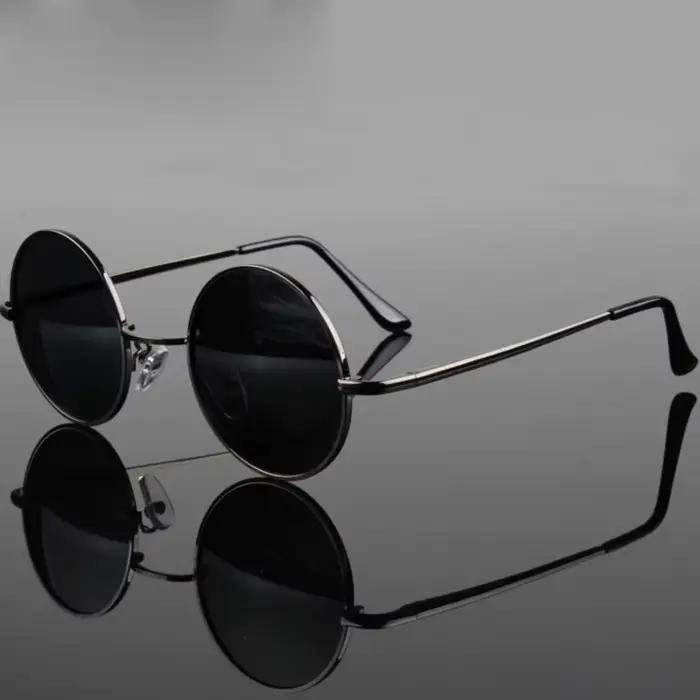 Lunettes de soleil polarisées vintage rondes pour pêche - Monture métal alliage noir UV400 - Homme Femme