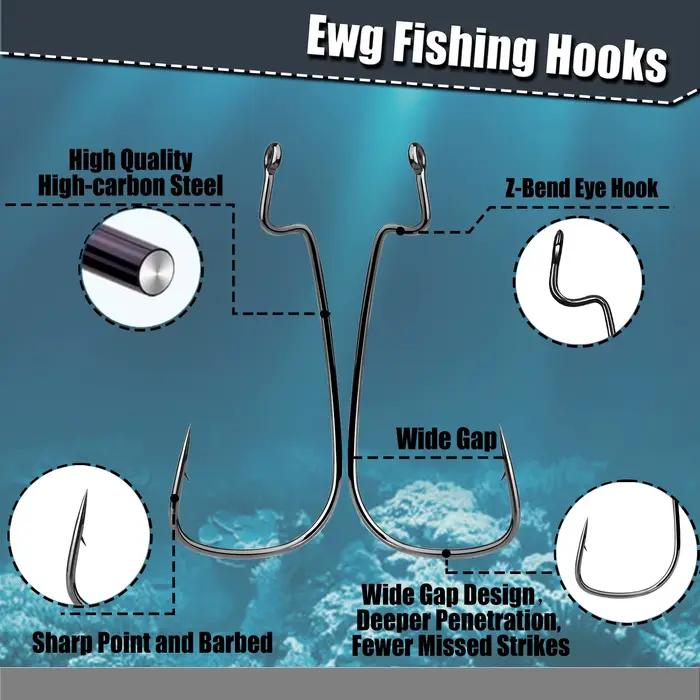 50 hameçons EWG Texas Rig sans déport pour leurres souples - pêche bass et carnassiers