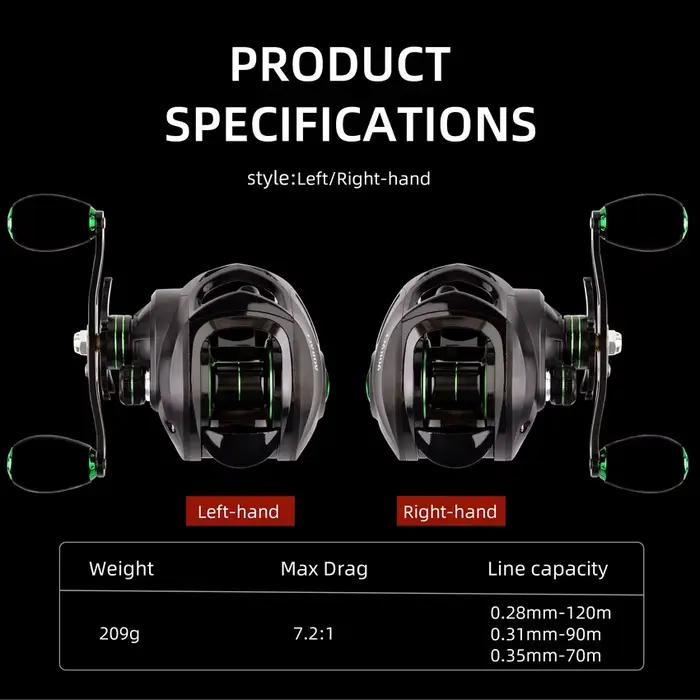 Moulinet baitcasting tout métal 18+1BB drag 10kg ratio 7.2:1 pour pêche sportive précise