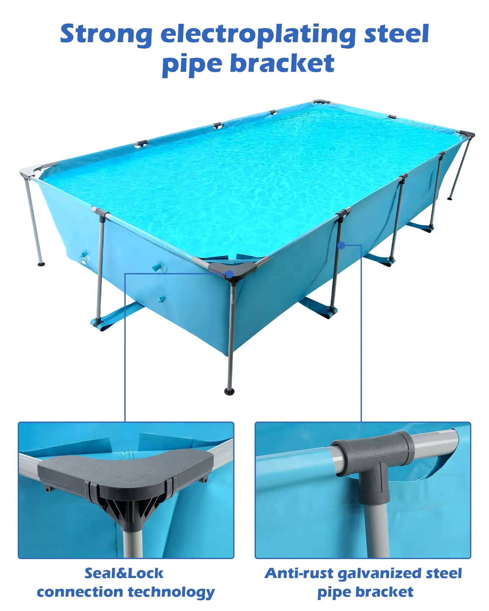 Piscine hors sol rectangulaire 15 pieds, cadre métal robuste pour jardin et arrière-cour familiale