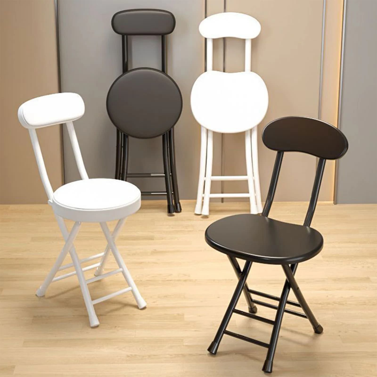 Tabouret pliant rembourré avec dossier - Siège compact métal pour pêche jardin et patio