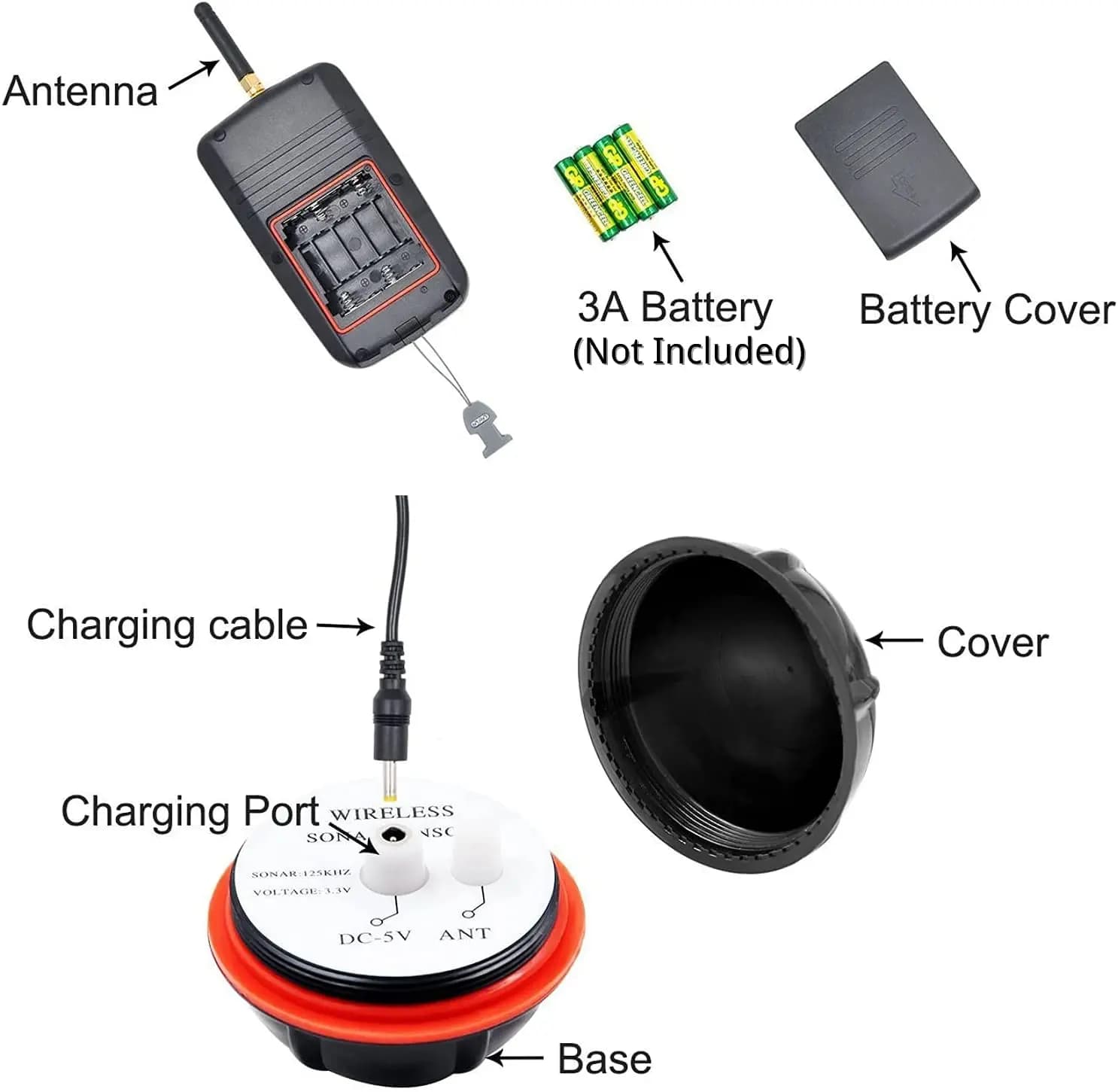 Sonar pêche portable sans fil avec menu russe - Détecteur poissons LUCKY échosondeur sous-marin