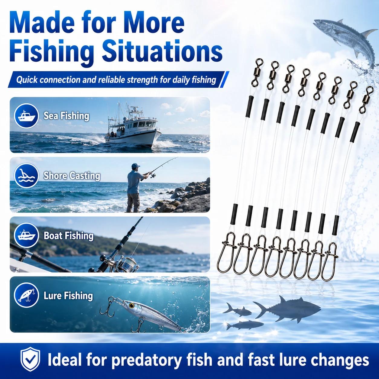 Set ligne carbone fluorocarbone avec émerillon roulant et verrou rapide, test pression 7-18kg canne