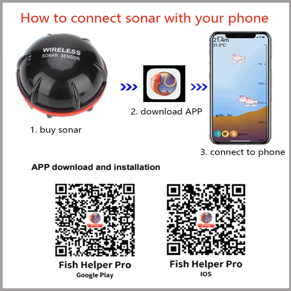 Sondeur poissons PuPoPan Bluetooth portable 48m compatible iOS Android détection intelligente